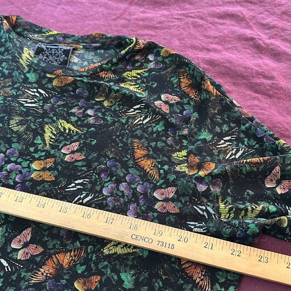 Johnny Was XXL Black Multicolor Butterfly Floral MESH long sleeve tee top - Picture 3 of 7